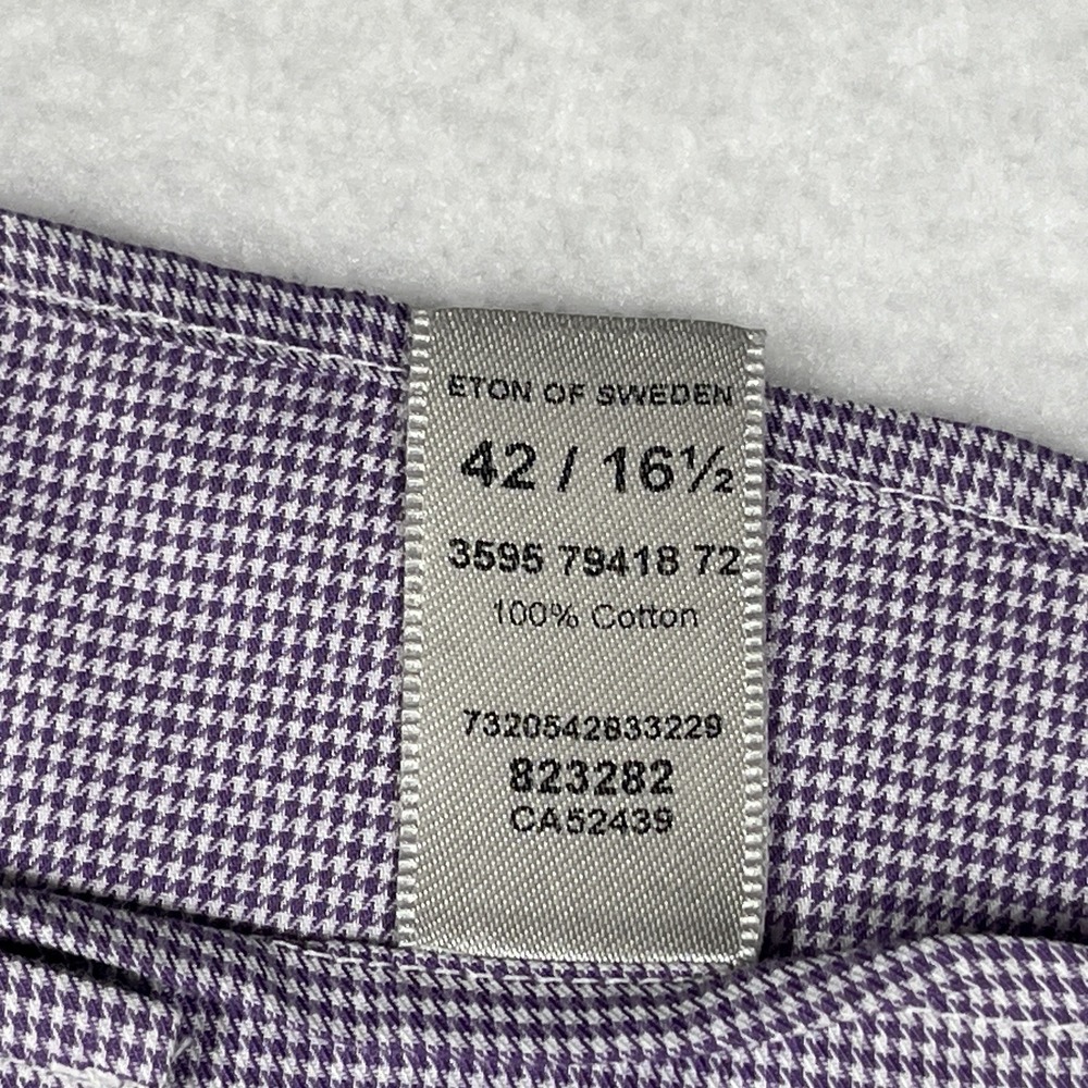 Eton Shirt Men's Size 16.5 42 Contemporary Fit Dress Purple Micro Check Cotton - Picture 3 of 8
